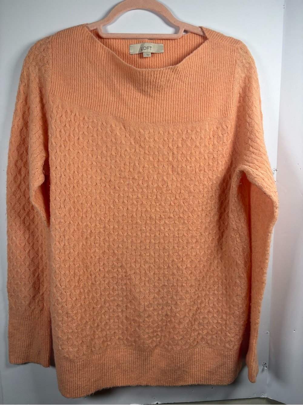 LOFT Peach Textured Crewneck Sweater
